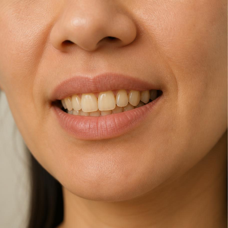 Situação antes do tratamento: paciente tratada com facetas em porcelana