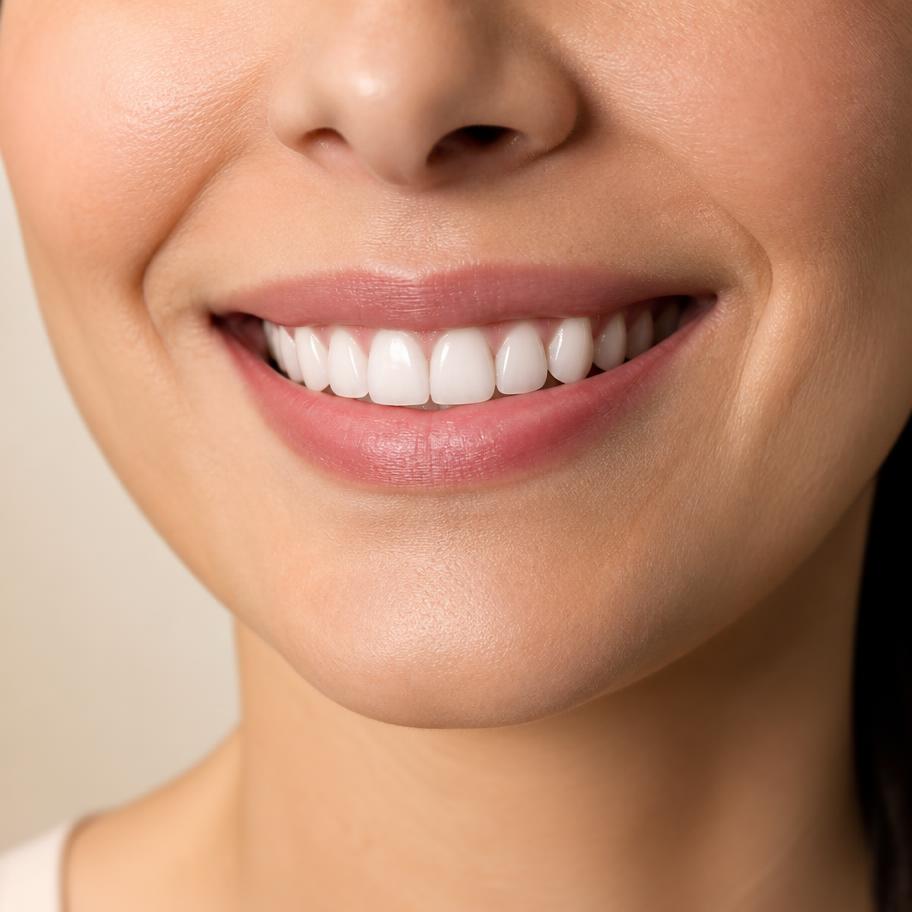 Resultado depois do tratamento: paciente tratada com facetas em porcelana
